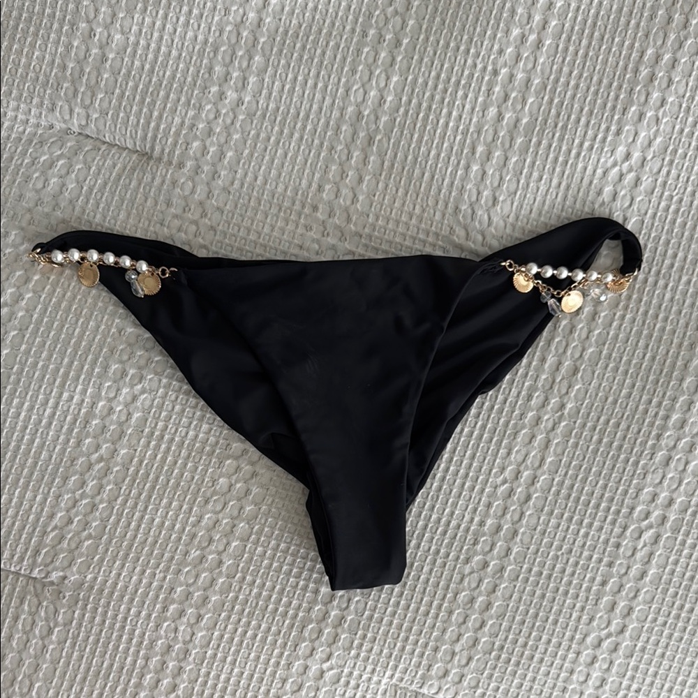 Bahimi Cara Brazilian Bottom - black with gold charms & chain